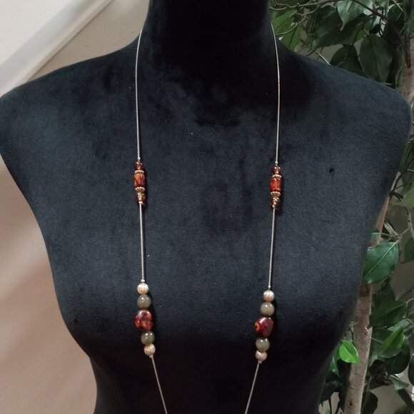 Womens Modern Fashion Multicolor Charm Beaded Long Necklace with Round Clasp - Picture 3 of 10